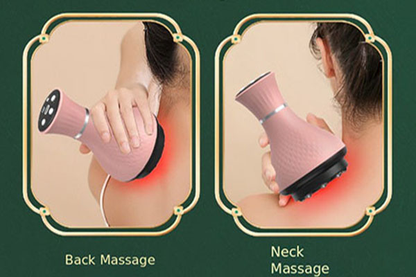 A person using an electric gua sha tool on their neck