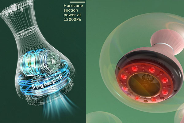 Close-up of an electric gua sha tool showing the heating and vibration functions