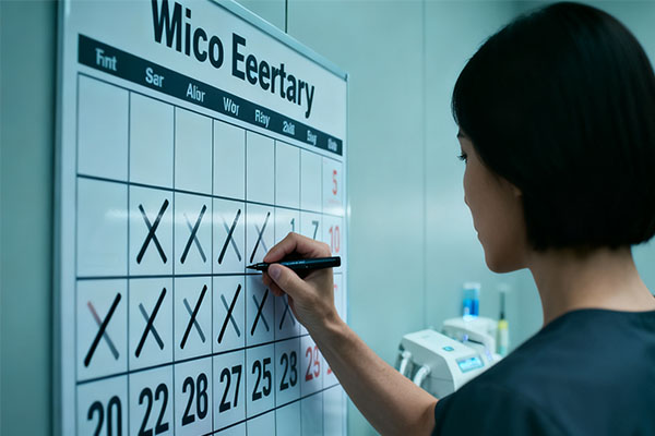A person marking their calendar to schedule regular microcurrent sessions
