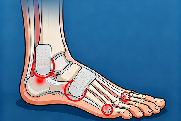 Diagram showing TENS pad placement for plantar fasciitis