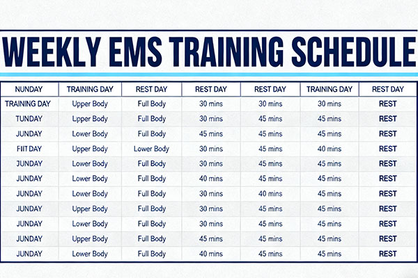 A weekly planner showing rest days between EMS sessions