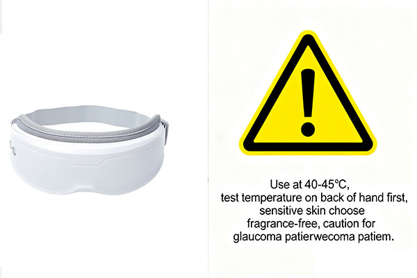 A sign showing a warning symbol next to an eye mask to indicate caution